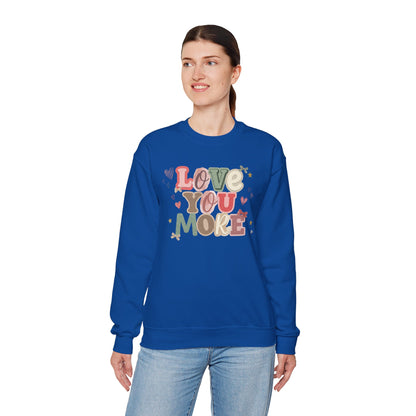 Love You More Crewneck Gildan Sweatshirt | Retro Heart Typography, Pastel Colors