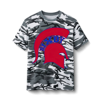 Bixby Spartans Camo Spartan Helmet - Red Bayby Logo Cotton Tee