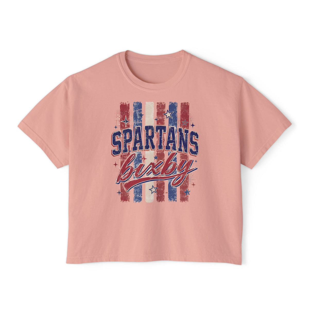 Bixby Spartans Lucky Boxy Vintage Red & Blue Patriot Stripes Tee