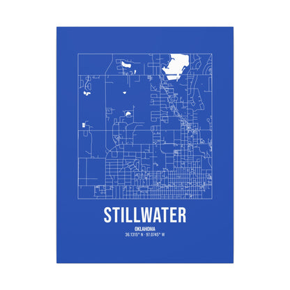 Stillwater Street Map Canvas, White on Royal Blue