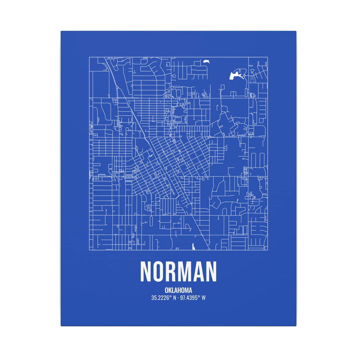 Norman Street Map Canvas, White on Royal Blue