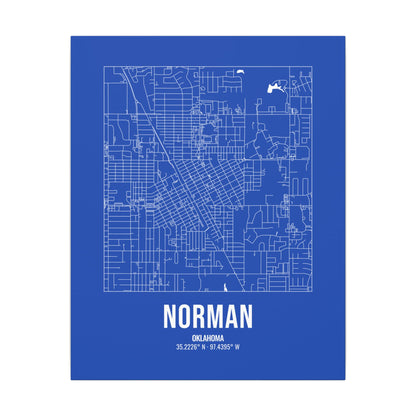 Norman Street Map Canvas, White on Royal Blue