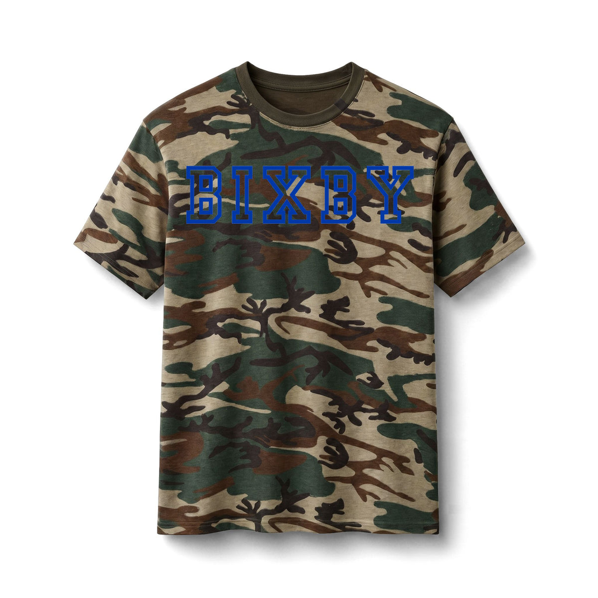 Bixby Spartans Camo With "BIXBY" Varsity Script Tee