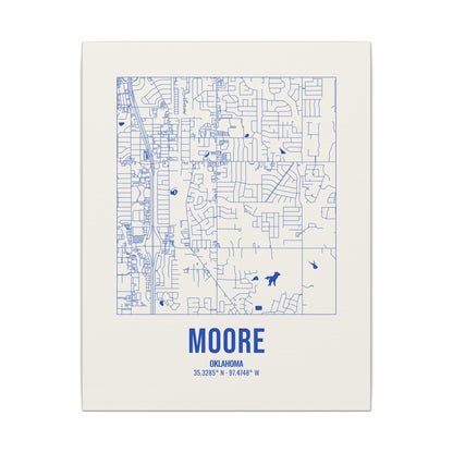 Moore Street Map Canvas, Royal Blue on Cream