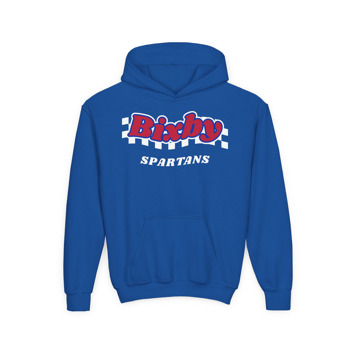 Bixby Spartans Retro Script Checkered Youth Hoodie – Kids Game Day Hoodie