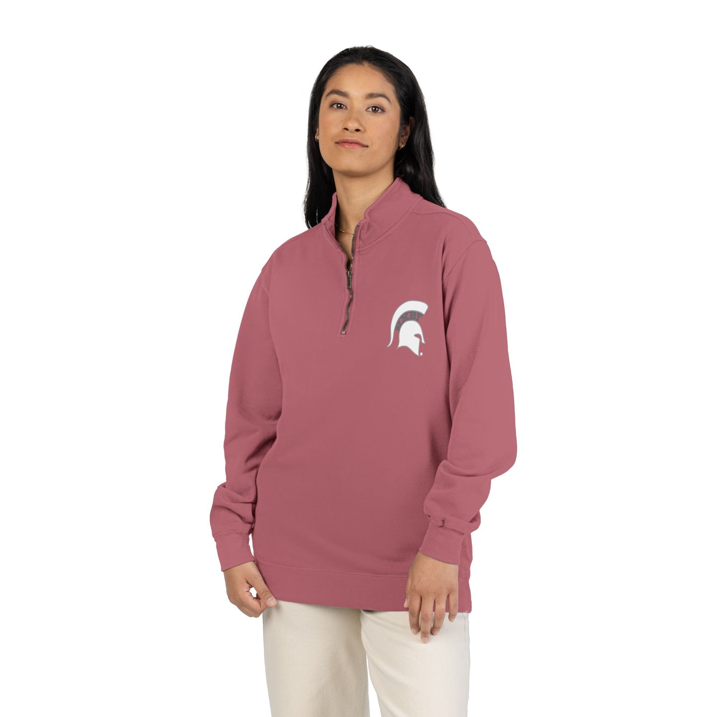 Spartan White Helmet Quarter-Zip Comfort Colors Pullover