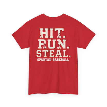 Hit. Run. Steal. Spartan Baseball Gildan Tee