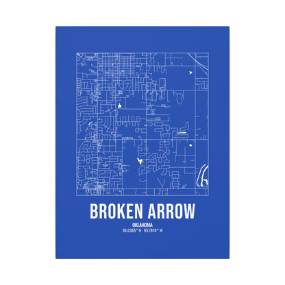 Broken Arrow Street Map Canvas, White on Royal Blue
