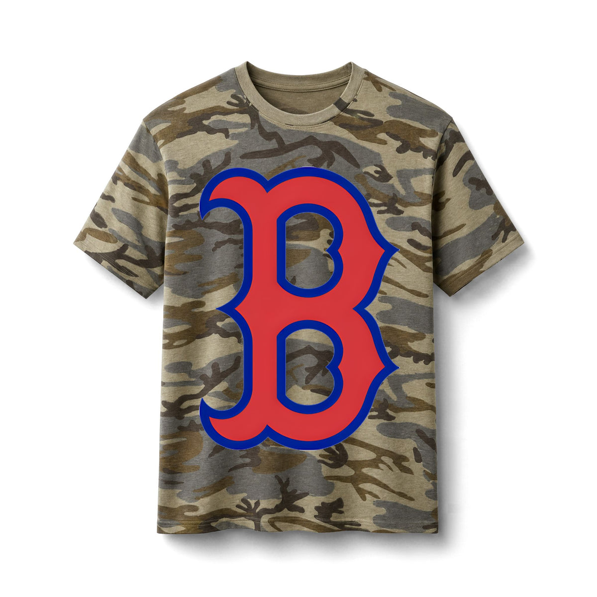 Bixby Spartans Camo Cotton With Bold Red 'B' Logo Tee