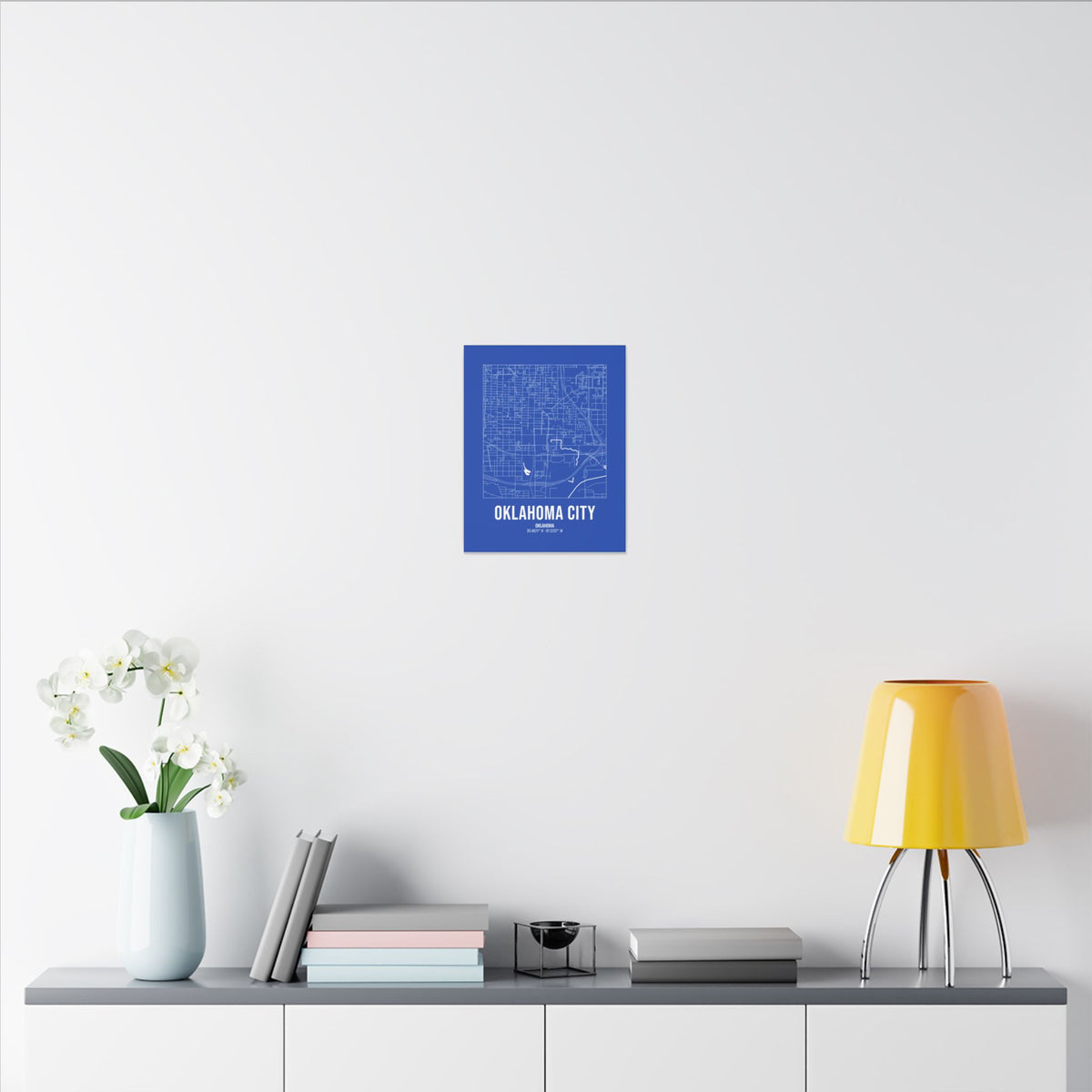 Oklahoma City Street Map Canvas, White on Royal Blue