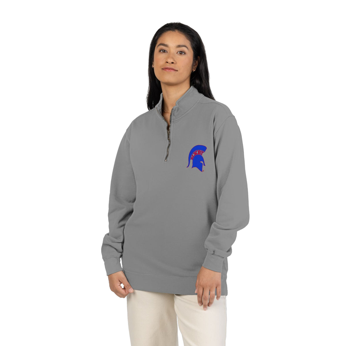 Bixby Spartans Blue Helmet Quarter-Zip Pullover Comfort Colors Tee