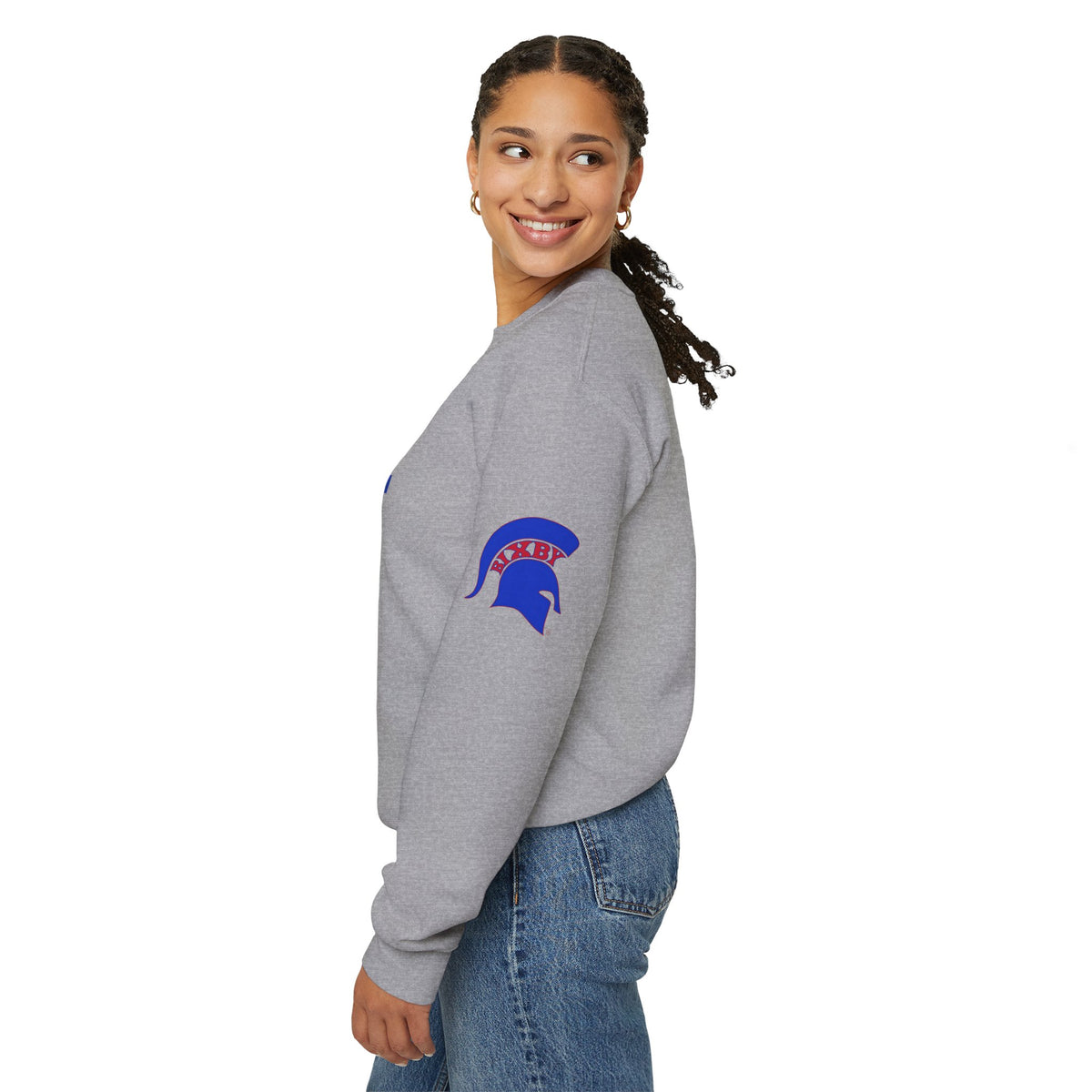 Bixby Spartans Bold Letter With Sleeve Blue Logo Sweatshirt