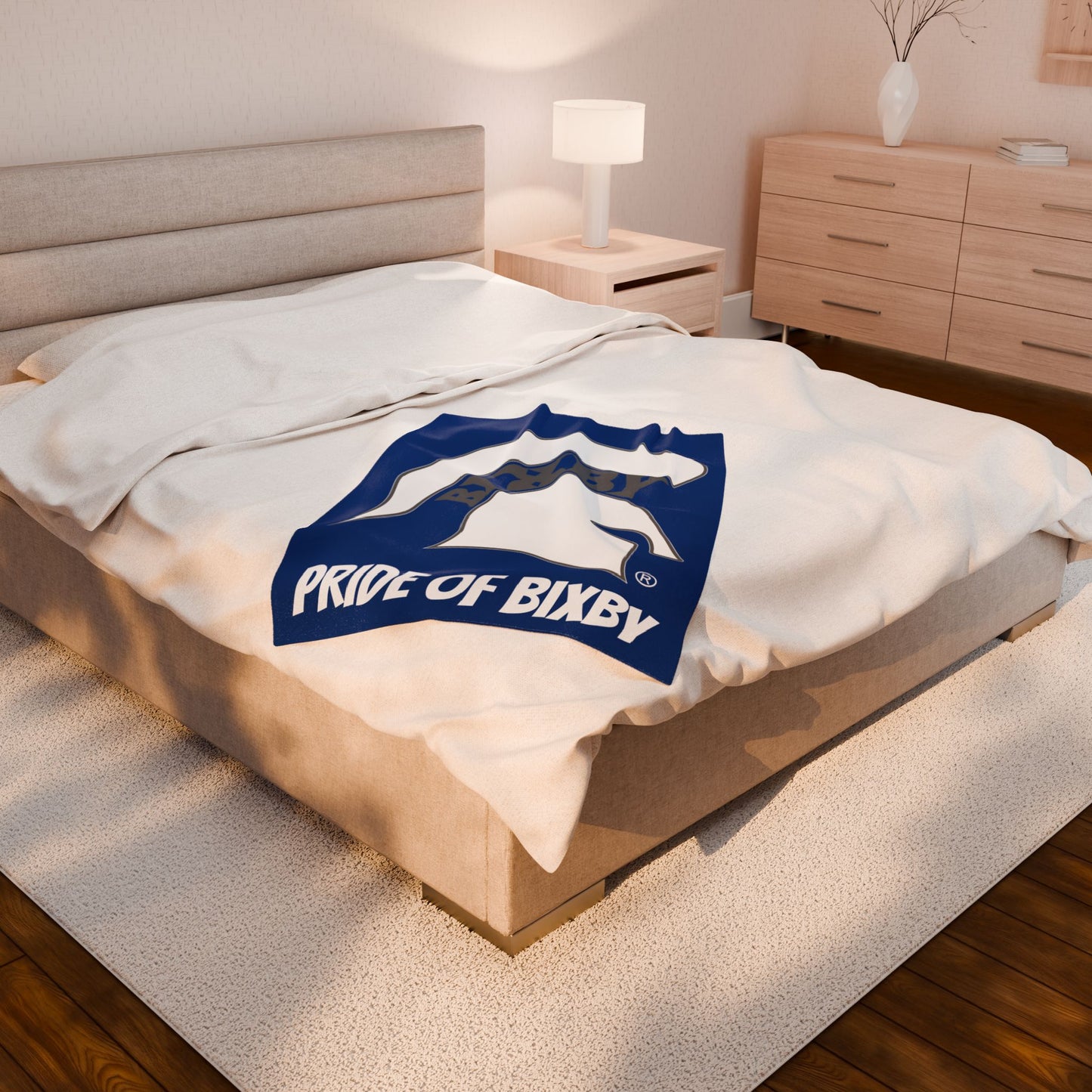 Spartan White Logo Velveteen Plush Blanket