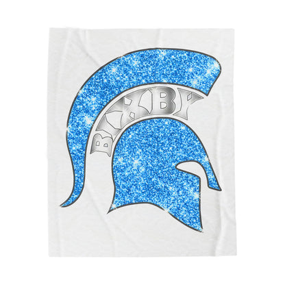 Spartan Blue Bling Logo Velveteen Plush Blanket