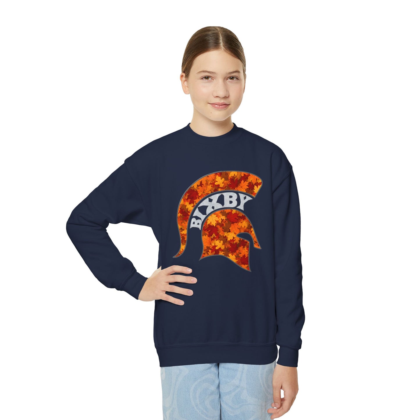 Bixby Spartan Fall Helmet Youth Gildan Sweatshirt