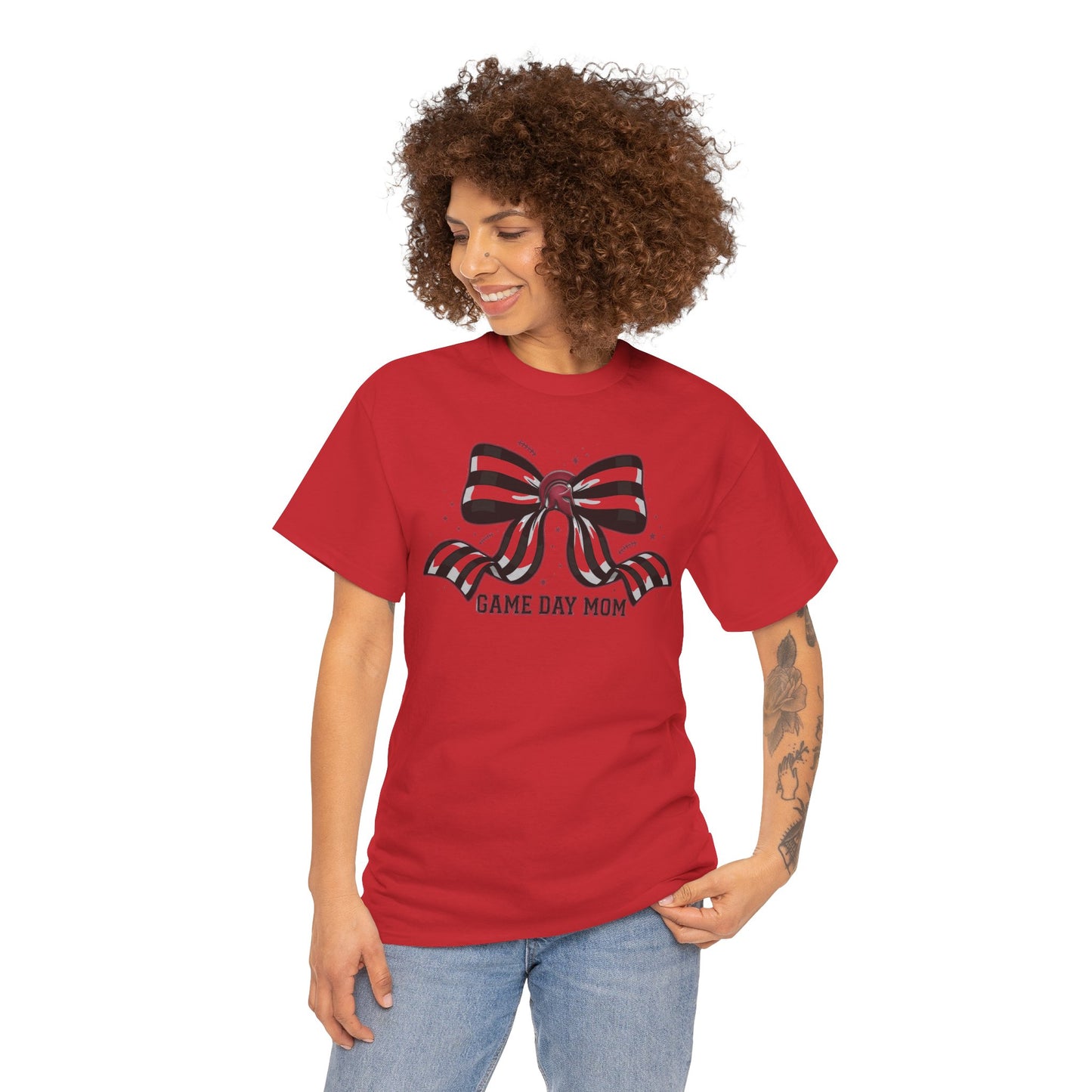 Game Day Mom T-Shirt – Striped Bow Football Mom Tee