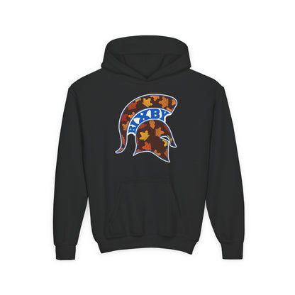 Bixby Spartans Fall Leaves Helmet Youth Hoodie – Kids Autumn Game Day Hoodie