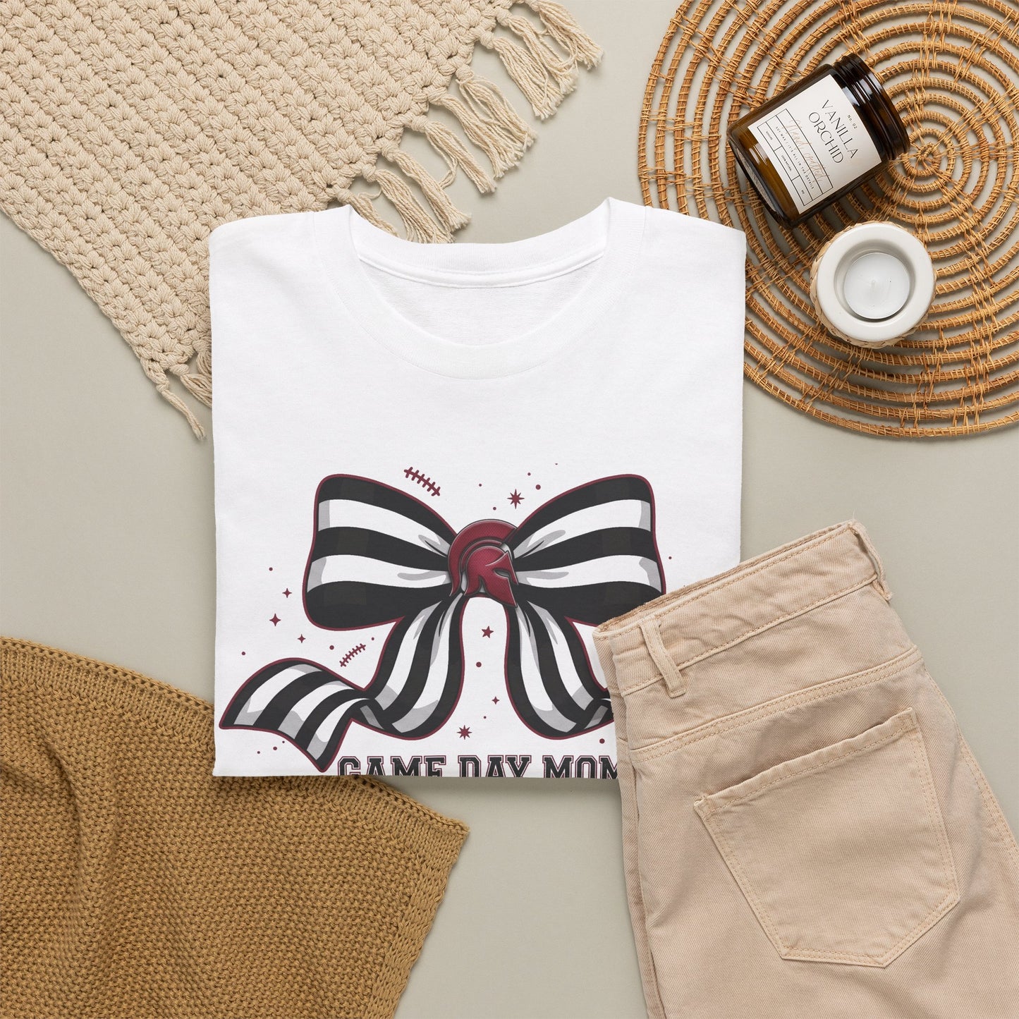 Game Day Mom T-Shirt – Striped Bow Football Mom Tee