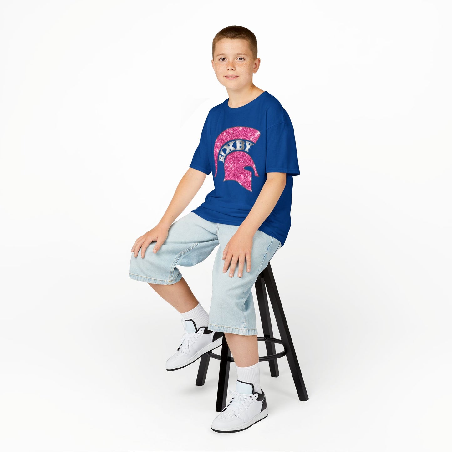 Bixby Spartan Pink Helmet Bling Youth Gildan Tee