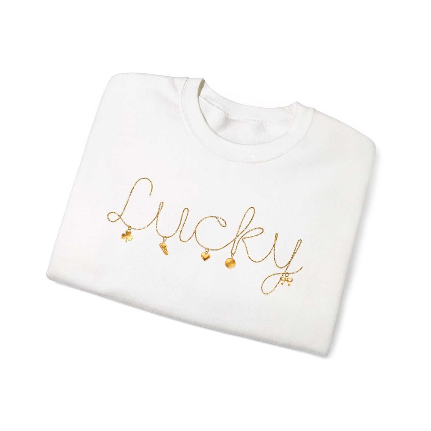 Lucky Script Necklace Crewneck Gildan Sweatshirt