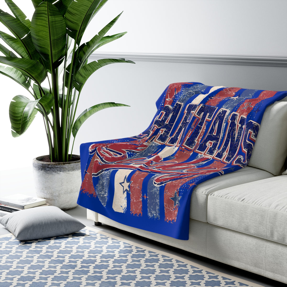 Spartans Bixby Sherpa Blanket – Vintage Red, White & Blue Team Throw