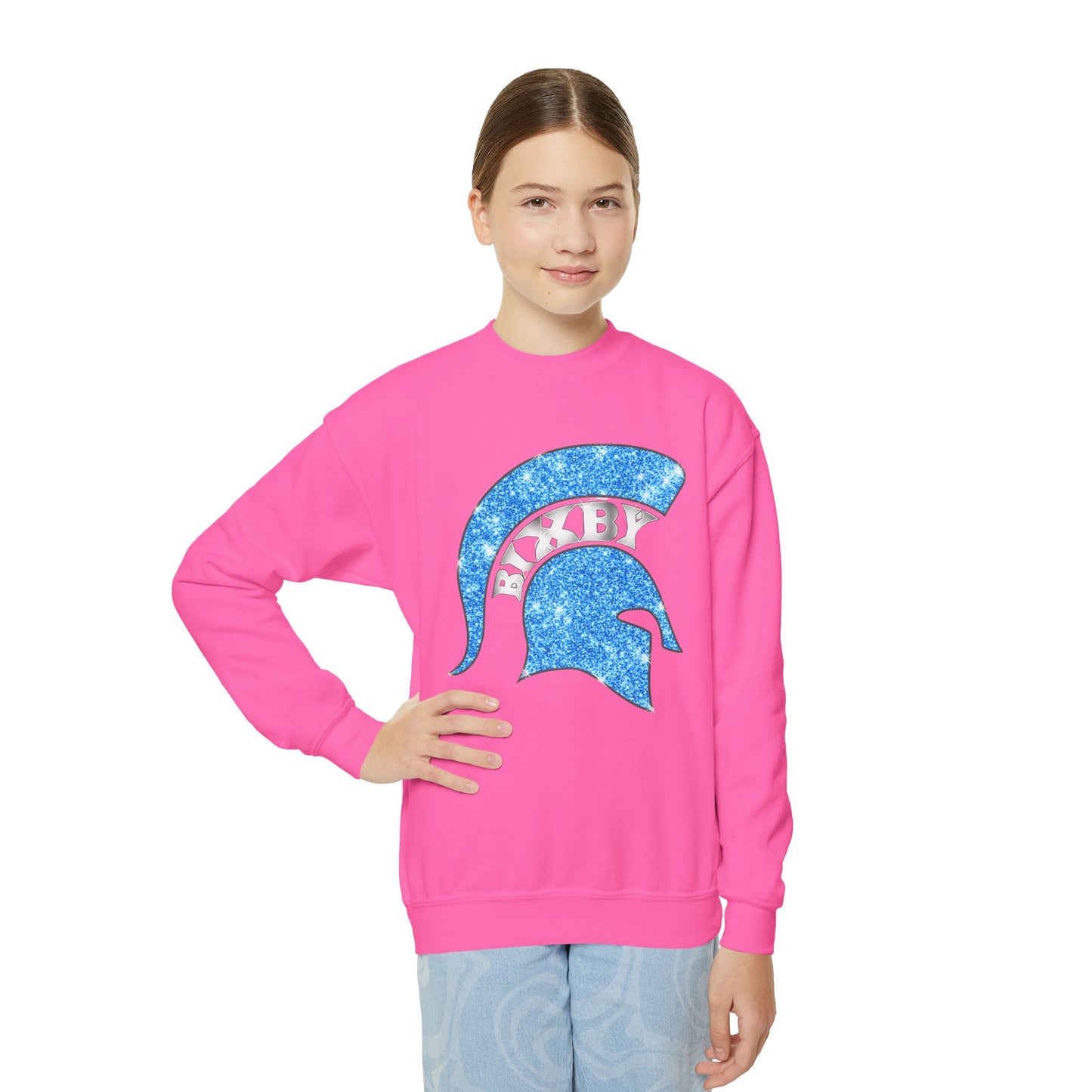 Bixby Spartan Helmet Bling Youth Gildan Sweatshirt