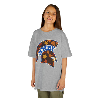Bixby Spartans Fall Leaves Helmet Youth Tee – Kids Autumn Game Day Shirt