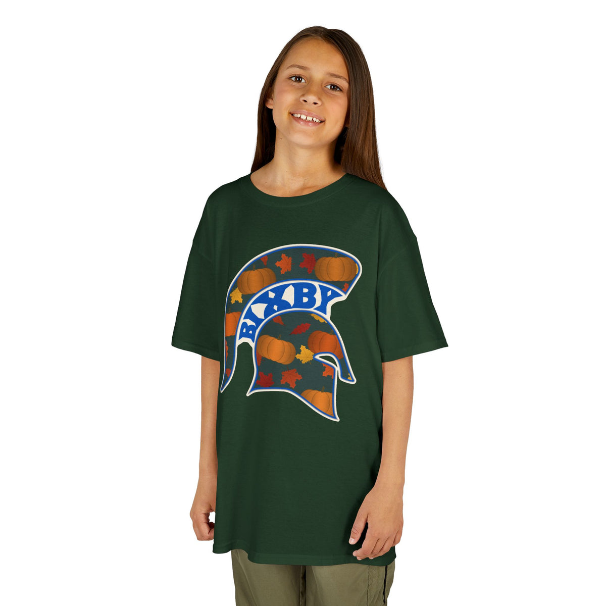 Bixby Spartans Pumpkin Patch Helmet Youth Tee – Kids Fall Game Day Shirt