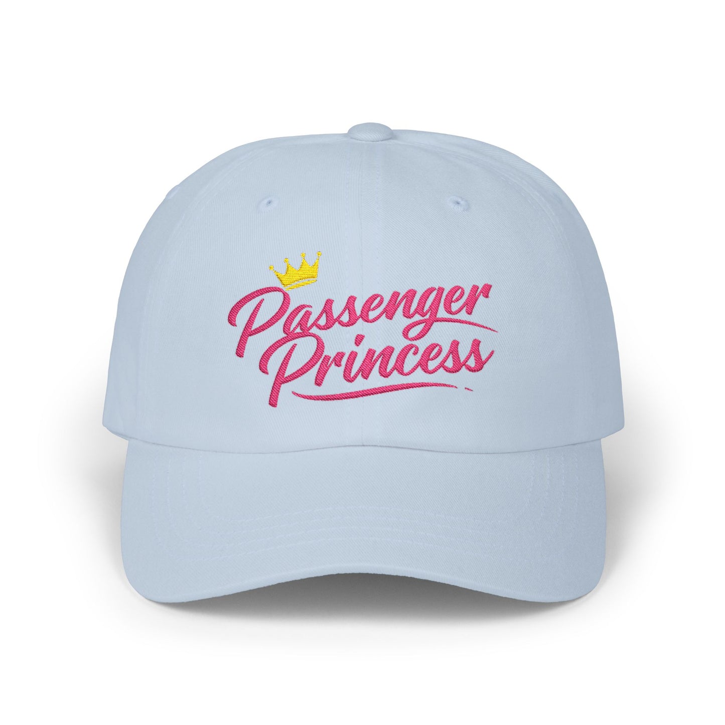 Passenger Princess Dad Cap – Embroidered White Baseball Hat with Pink Script and Crown