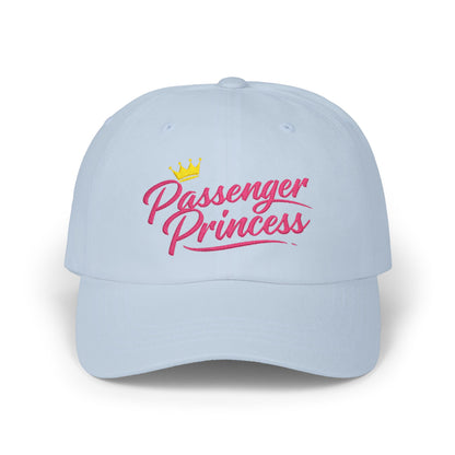 Passenger Princess Dad Cap – Embroidered White Baseball Hat with Pink Script and Crown