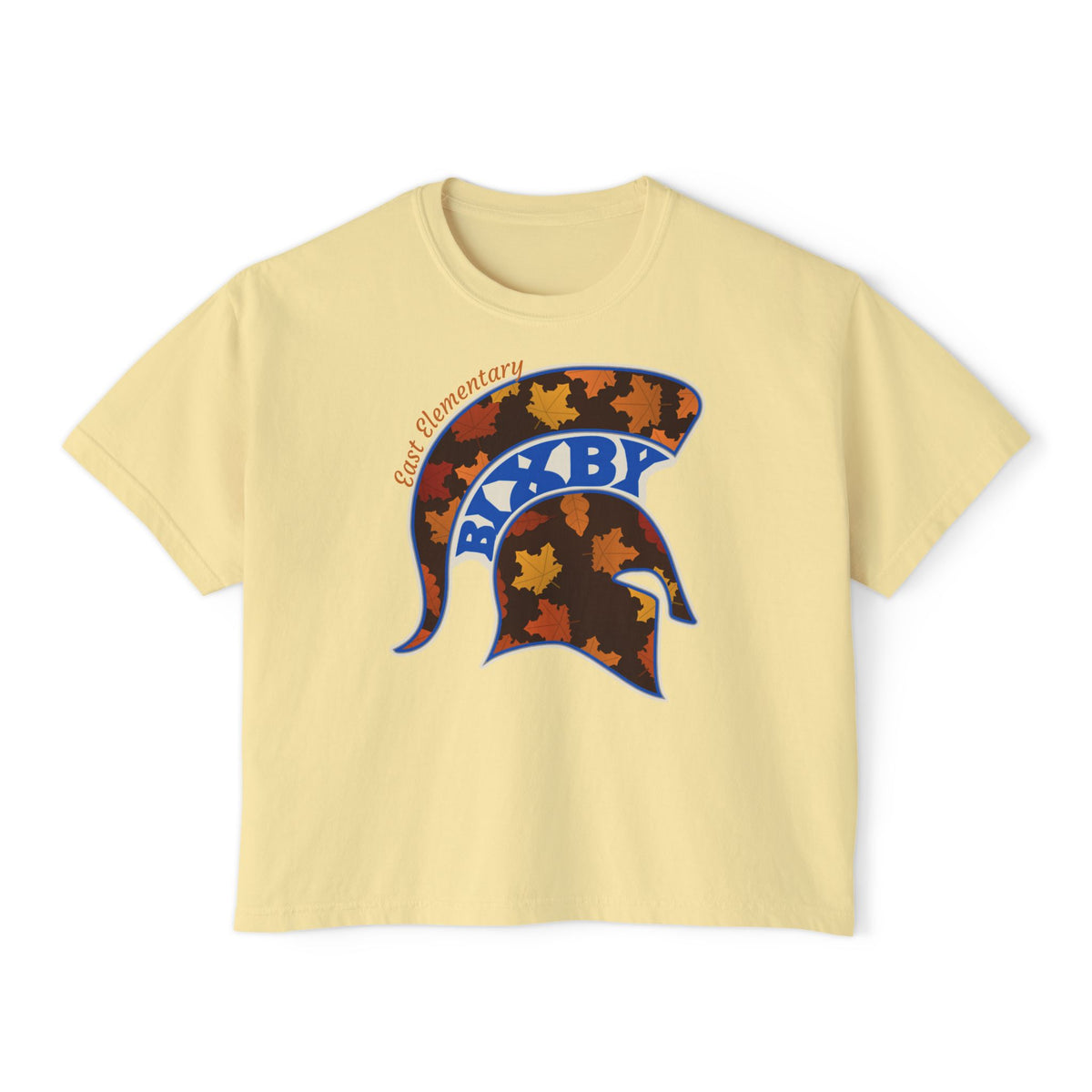 Bixby Spartans East Elementary Fall Leaves Helmet Women's Boxy Tee – Autumn Mom Shirt