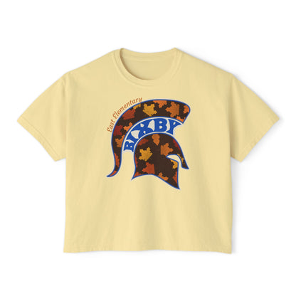 Bixby Spartans East Elementary Fall Leaves Helmet Women's Boxy Tee – Autumn Mom Shirt