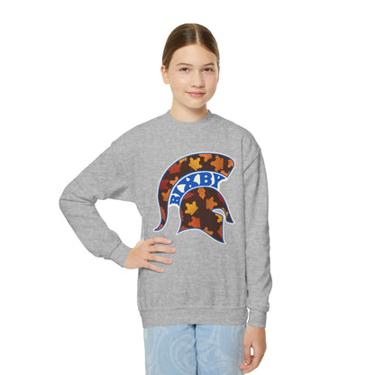 Bixby Spartans Fall Leaves Helmet Youth Sweatshirt – Kids Autumn Crewneck