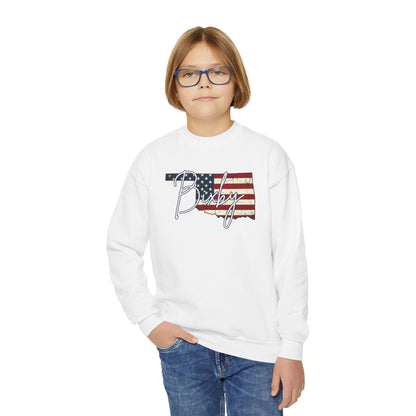 Oklahoma Flag Bixby Script Youth Gildan Sweatshirt