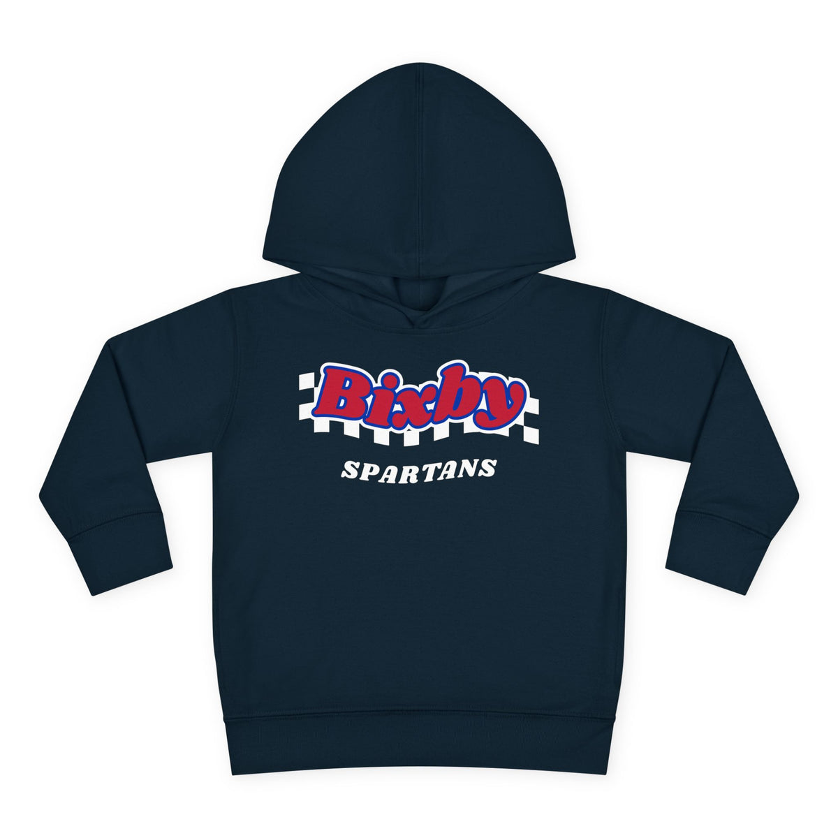 Bixby Spartans Retro Script Checkered Toddler Hoodie – Little Spartan Game Day Hoodie