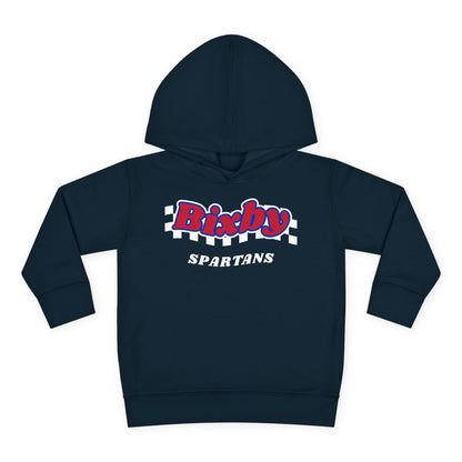 Bixby Spartans Retro Script Checkered Toddler Hoodie – Little Spartan Game Day Hoodie