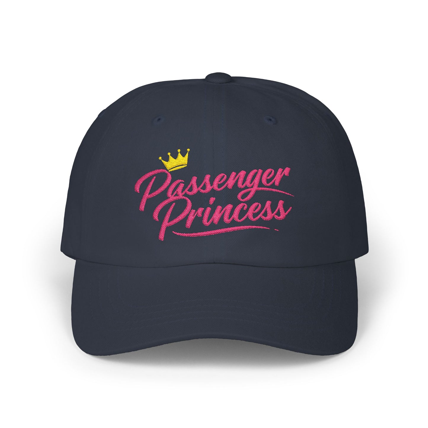 Passenger Princess Dad Cap – Embroidered White Baseball Hat with Pink Script and Crown