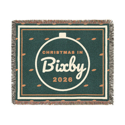 Woven throw blanket woven with Christmas in Bixby 2026.