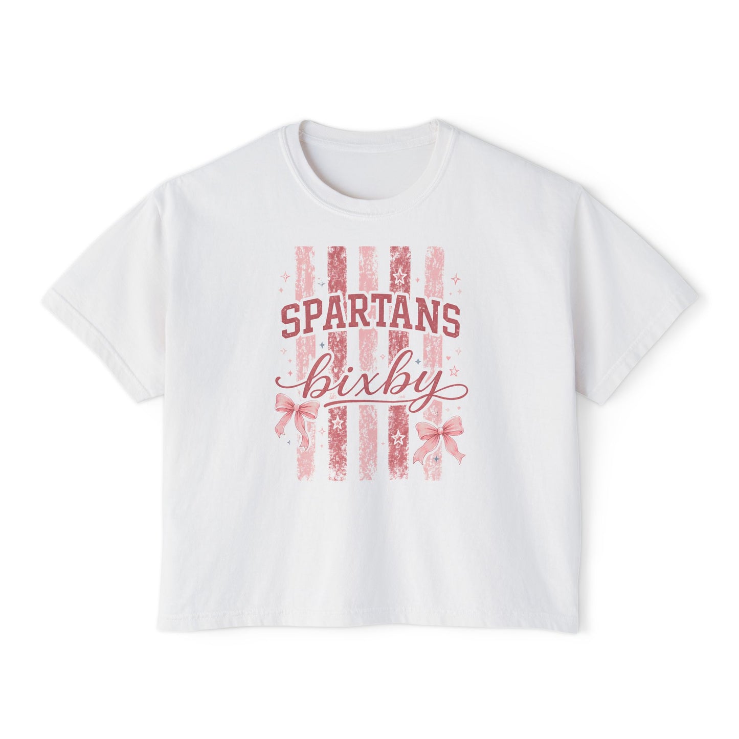 Spartans Bixby Women's Boxy Tee Pink Vintage Stripe Cheer Shirt