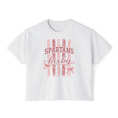 Spartans Bixby Women's Boxy Tee Pink Vintage Stripe Cheer Shirt