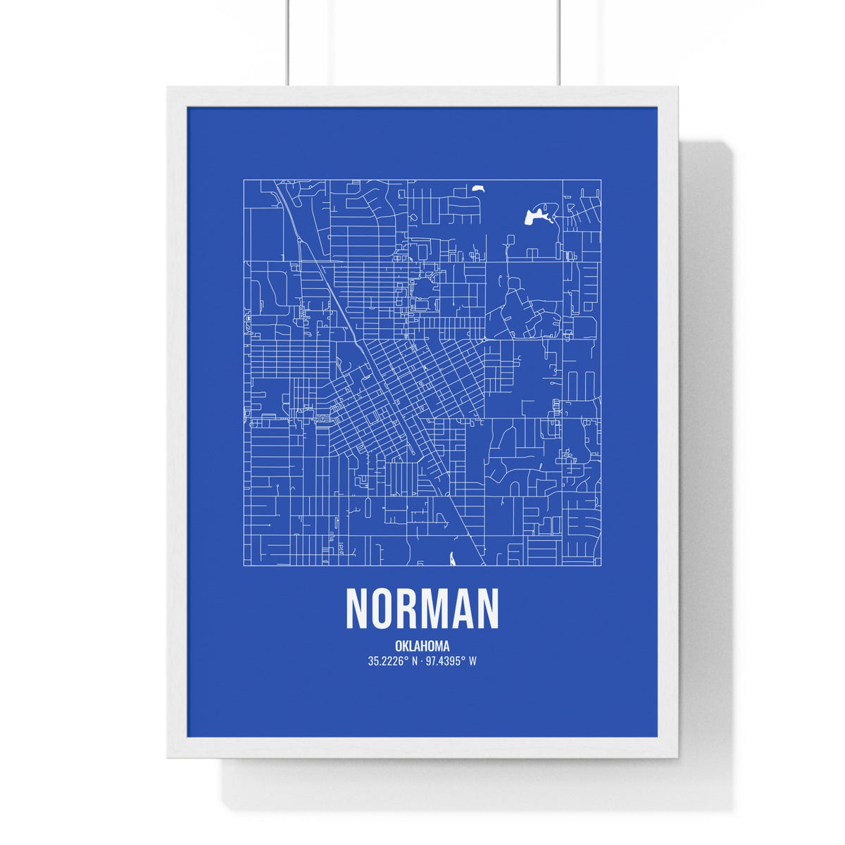 Norman Street Map Framed Print, White on Royal Blue
