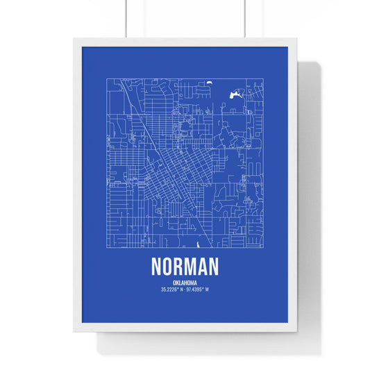 Norman Street Map Framed Print, White on Royal Blue