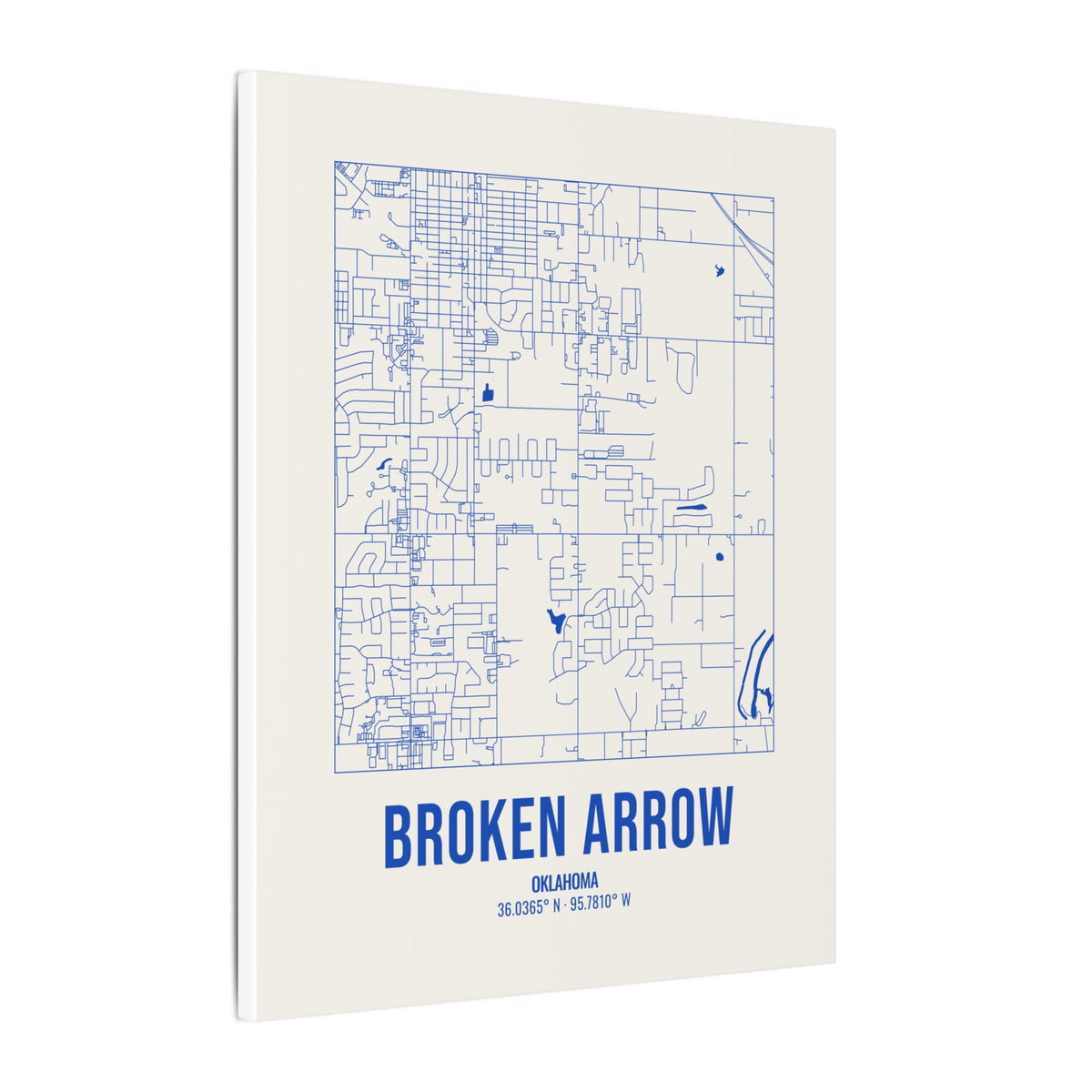 Broken Arrow Street Map Canvas, Royal Blue on Cream