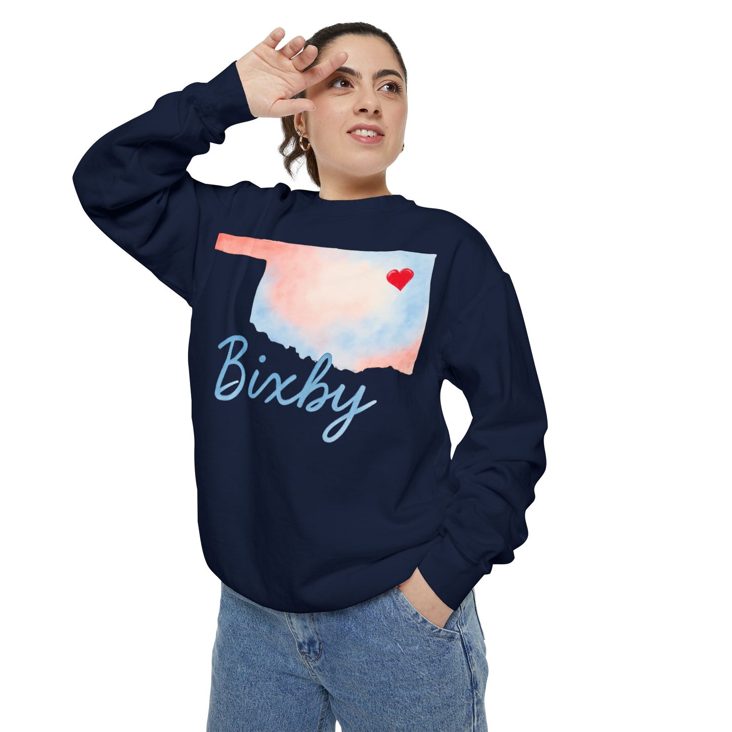 Bixby OK Heart Watercolor Comfort Colors Sweatshirt