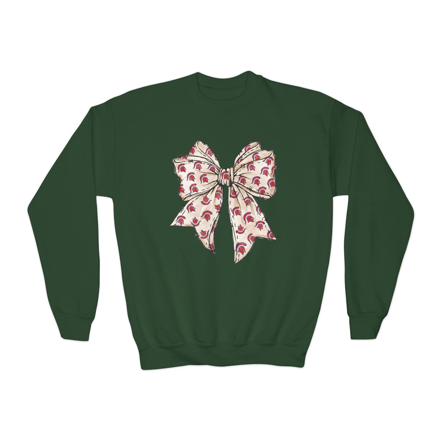 Spartan Helmet Pattered Bow Youth Gildan Sweatshirt