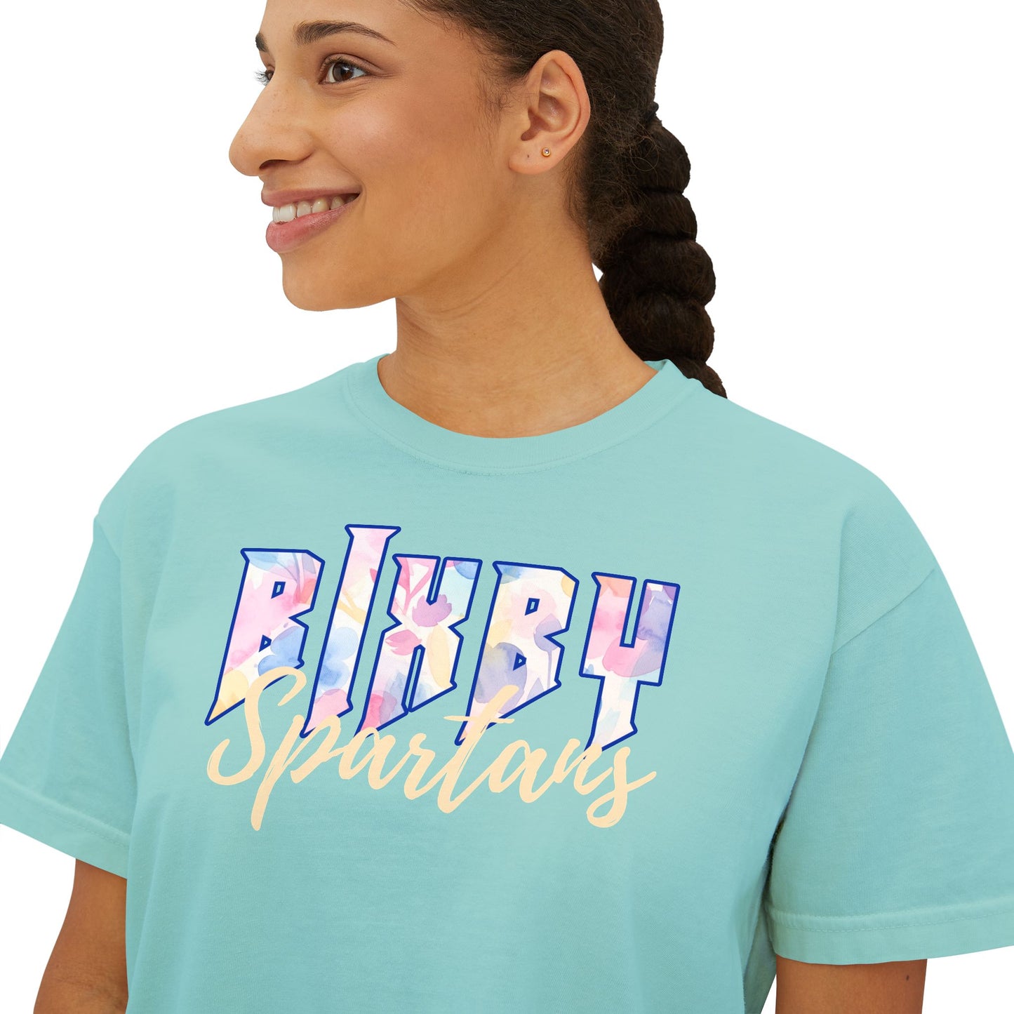 Bixby Spartans Comfort Colors Retro Floral Boxy Tee