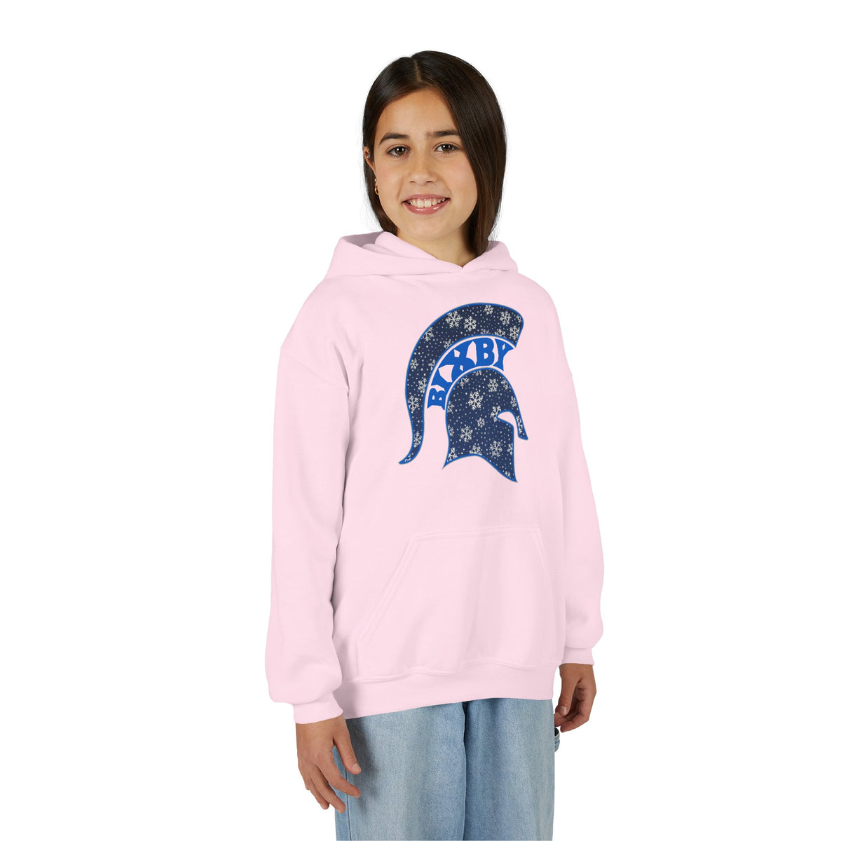 Bixby Spartans Snowflake Helmet Youth Hoodie, Kids Winter