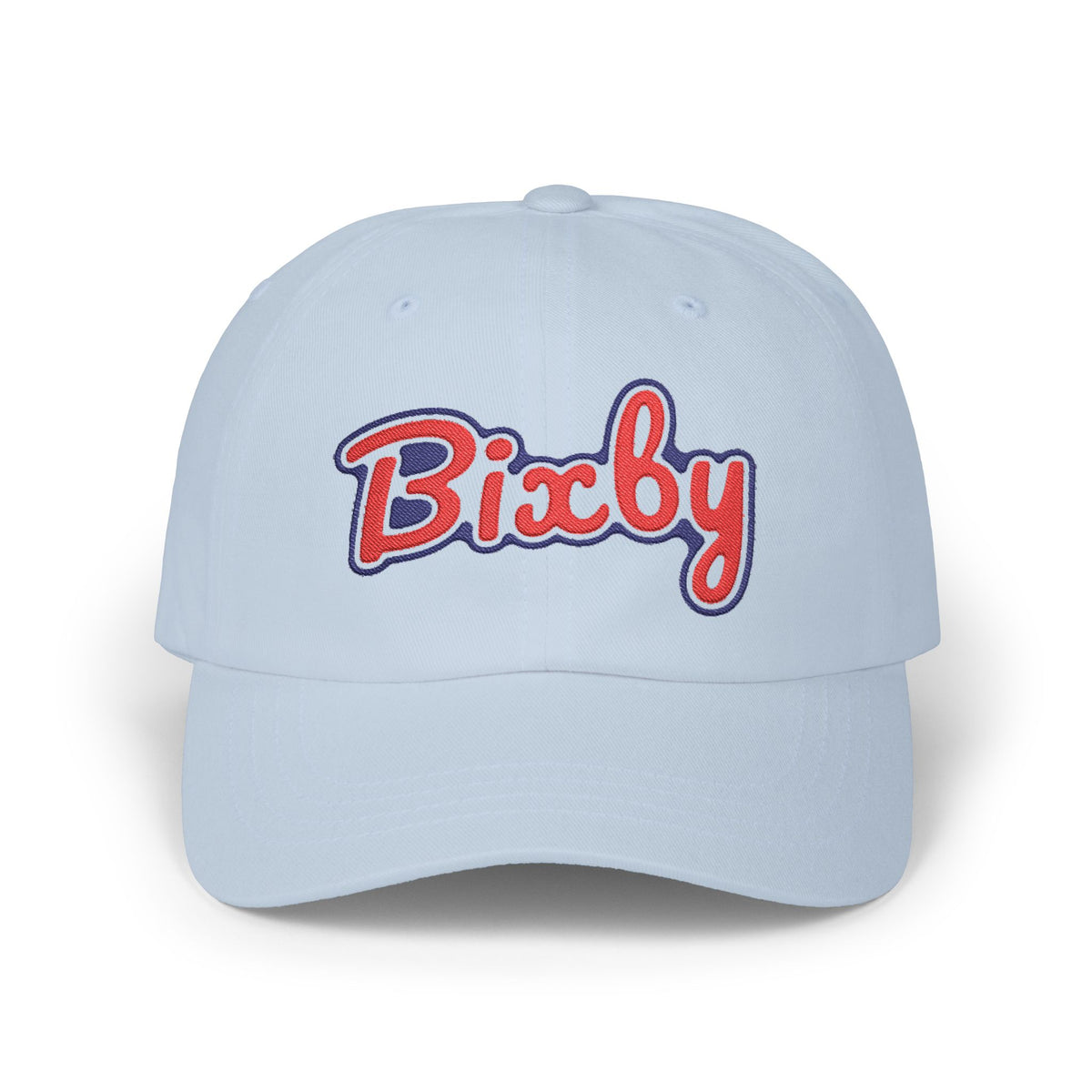 Embroidered "Bixby" Classic Dad Cap — White Retro Script Baseball Hat