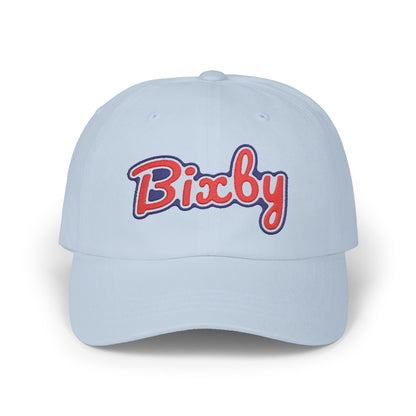 Embroidered "Bixby" Classic Dad Cap — White Retro Script Baseball Hat