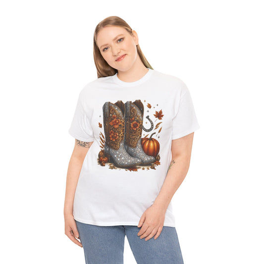 Fall Floral Bling Boots Country Gildan Tee